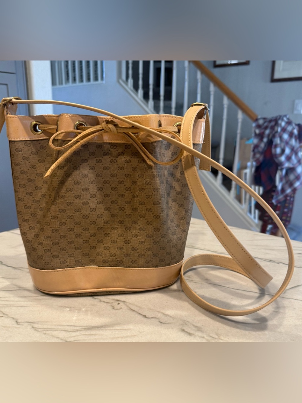 Vintage Gucci Micro GG Monogram Bucket Bag Repainted + New Strap & Drawstring - Picture 7 of 16